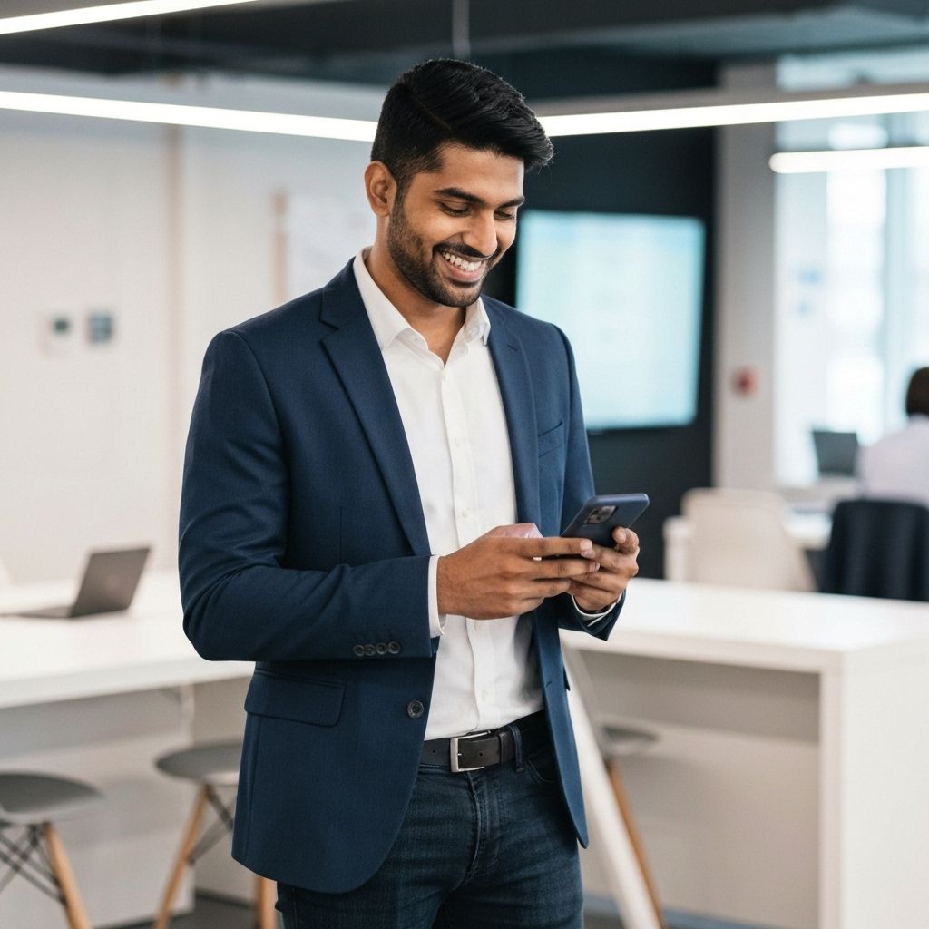 Professional using banking app